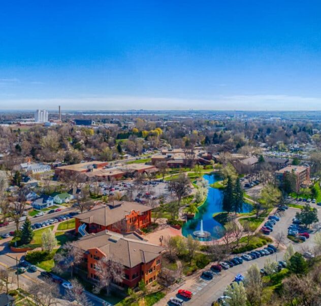 Drone aerial footage of downtown Loveland